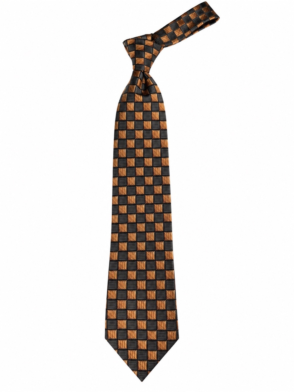 NWOT Roberto Villini Collezione Orange Brown Geometric Design 100% Silk Mens Tie